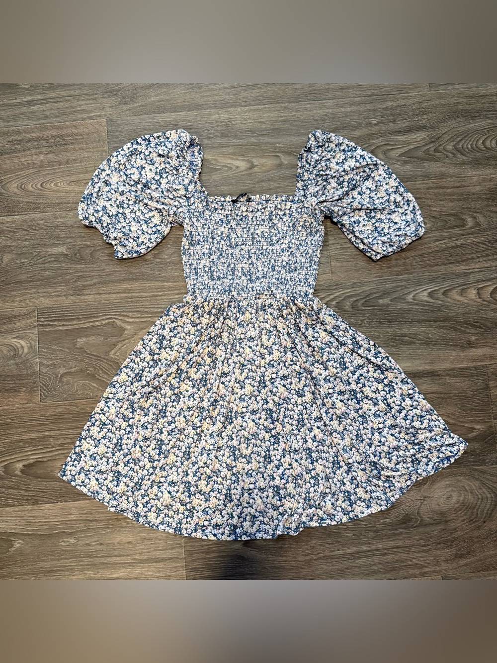 1. state smocked bodice puff sleeve floral flowy mini dress